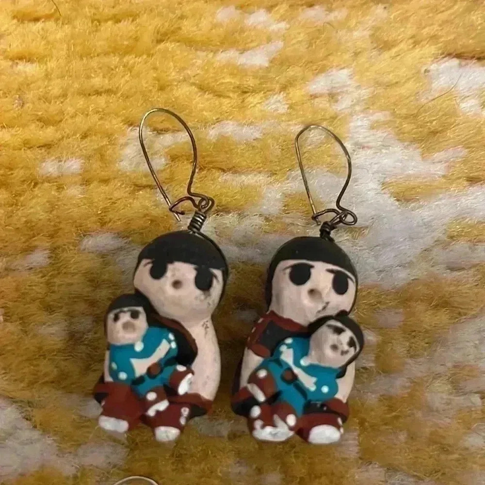 Bundle 2 pair Guatemalan earrings jade turquoise silver donkeys - Picture 3 of 3